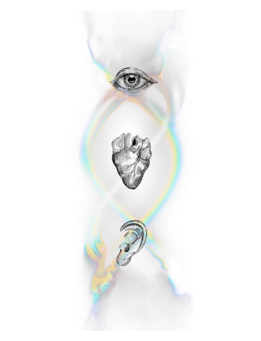 Animated background with eye, heart, ear.